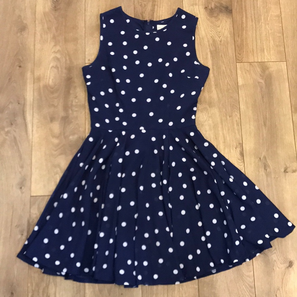 Madison Jules small navy and white polka dot dress